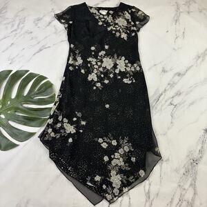 CDC Womens Vintage Y2k Slip Midi Dress Size 10 Black White Layered Floral Boho